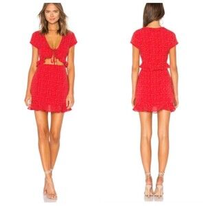 Superdown Revolve Mercy Polka Dot Dress in Red Mini Ruffle Cutout Size XS NWT